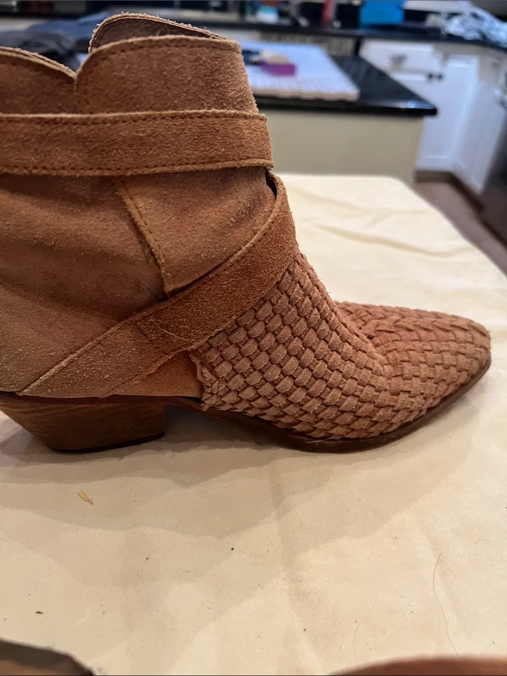 Free People Woven Suede Ankle Booties in Rust Brown